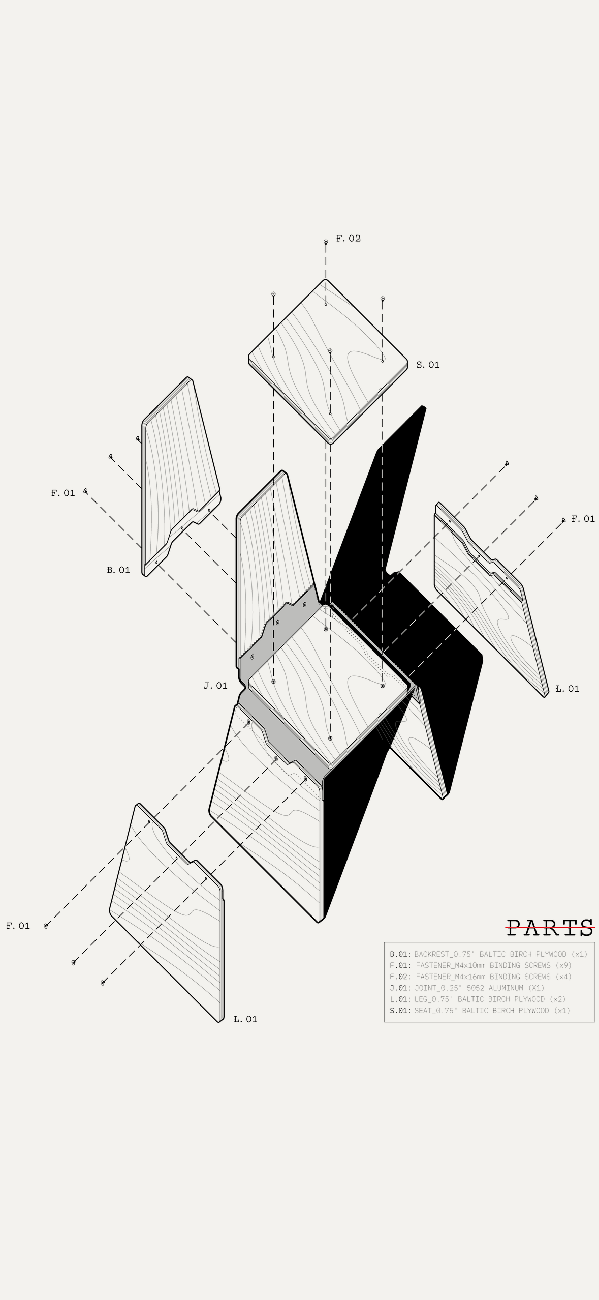 100_D_CHAIR exploded axonometric